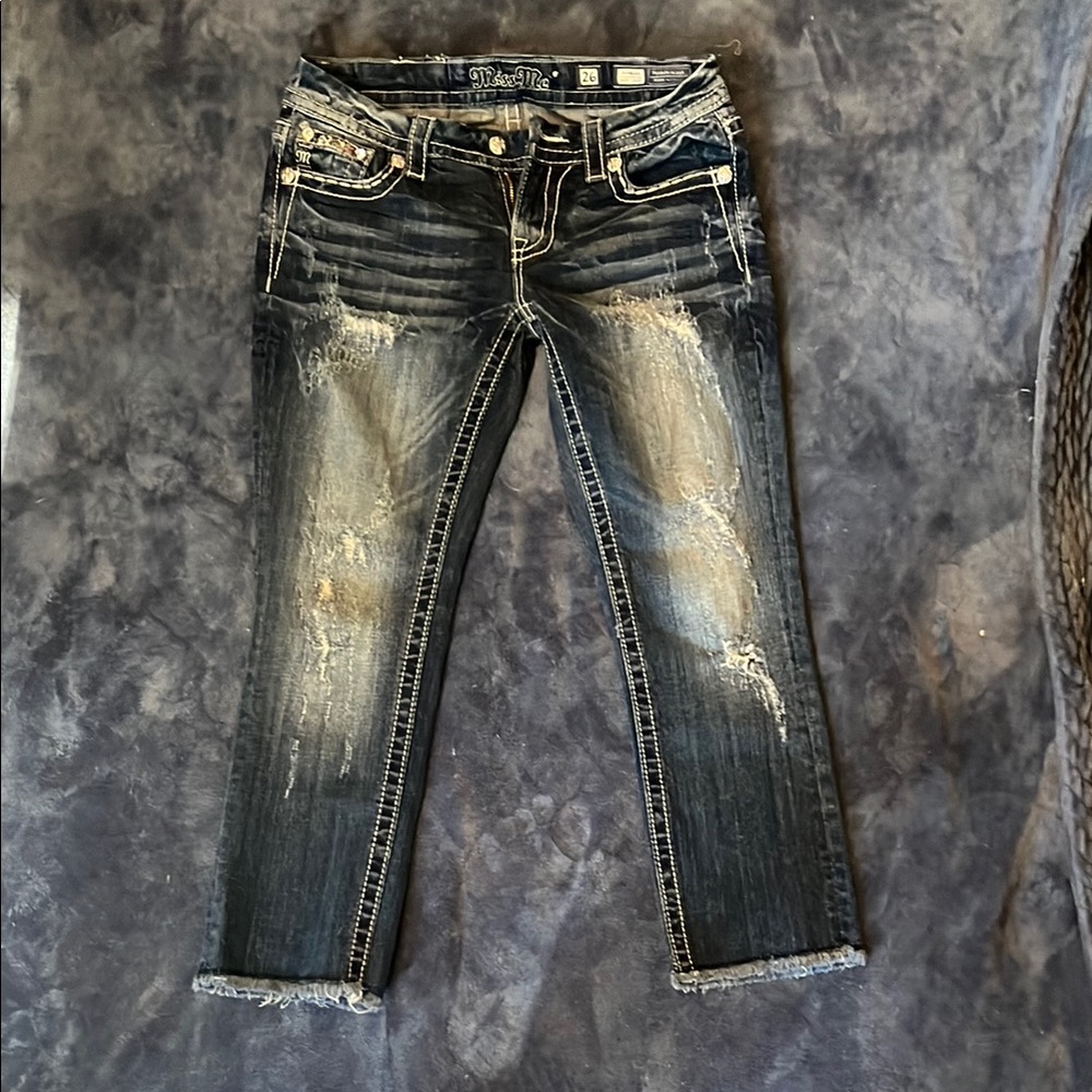 Miss Me Blue Cropped Distressed Jeans